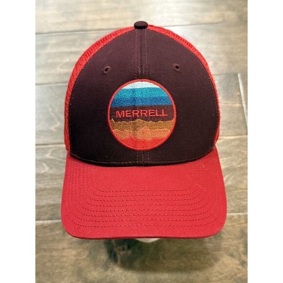 Merrell Mens Red Patch Adjustable SnapBack Trucker Hat Baseball Cap - Picture 2 of 8